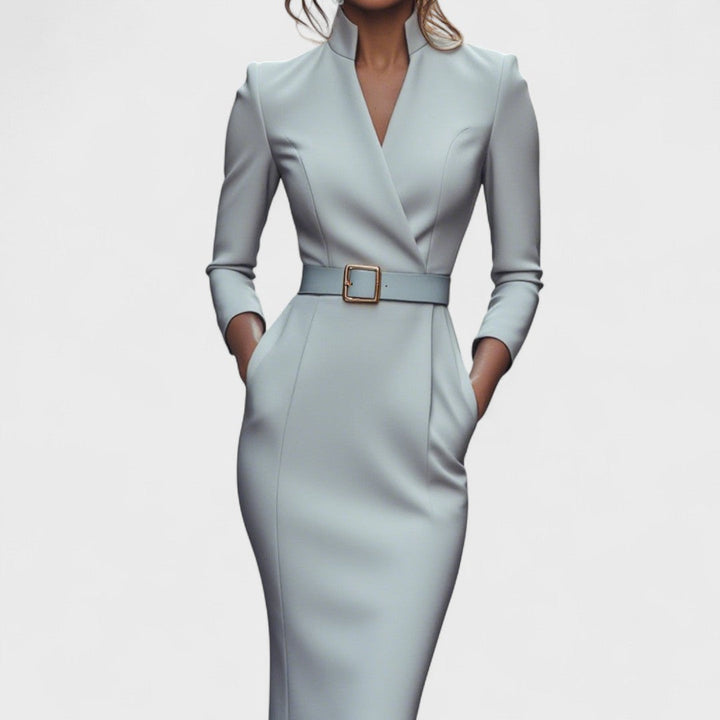 Lunori™ | Mandarin Luxe – Maxi dress with belt